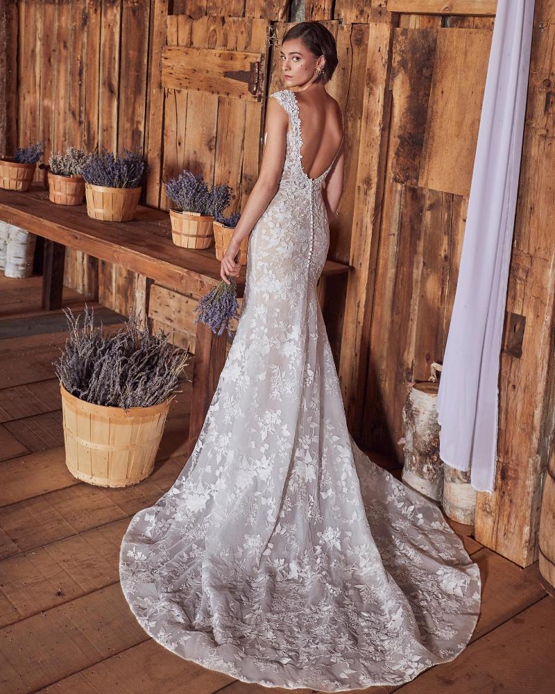 La24105 lace mermaid style wedding dress with sleeves and v neck4